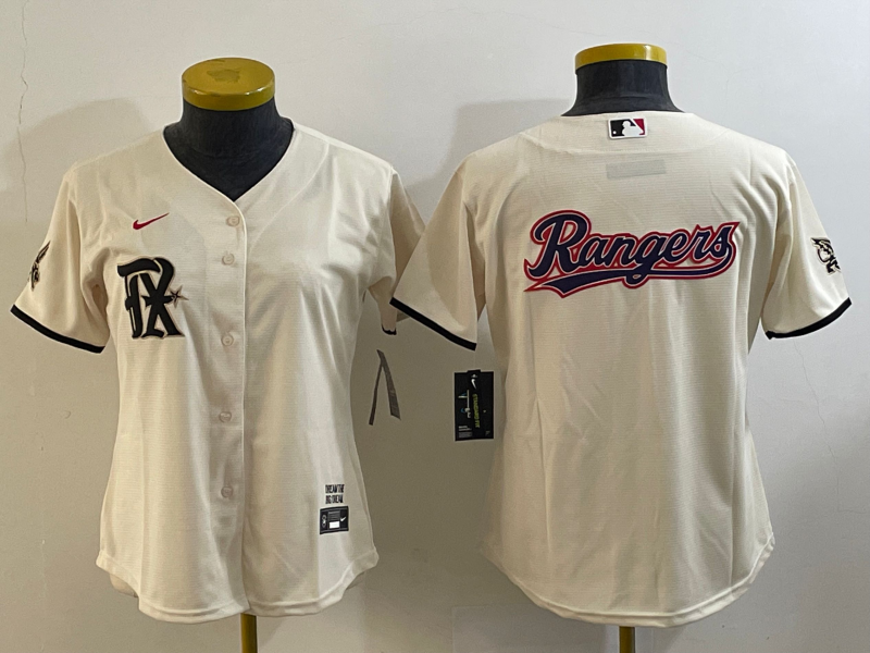 Women's Texas Rangers Cream Team Big Logo 2023 City Connect Stitched Baseball Jersey(Run Small)